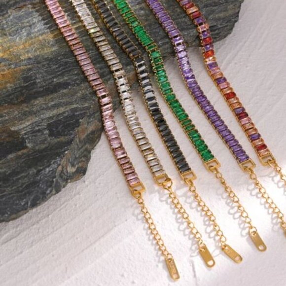 Gold Plated Stainless Steel with Baguette Cubic Zirconia - Picture 6 of 13